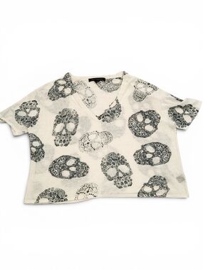 Skull Cashmere Cream Knit Top with Black Skulls Size M